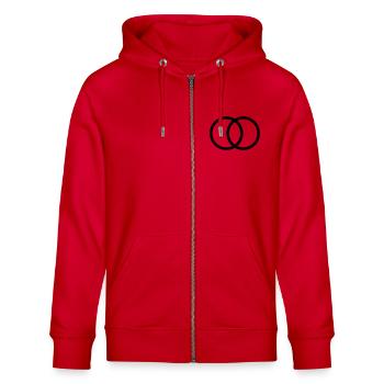 eheringe - Stanley/Stella Unisex Bio-Kapuzenjacke CULTIVATOR  - Rot - Vorne - Nico (186cm) & Anna (173cm)