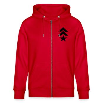 Rang - Stanley/Stella Unisex Bio-Kapuzenjacke CULTIVATOR  - Rot - Vorne - Nico (186cm) & Anna (173cm)