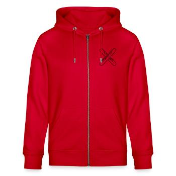 kreuz x baguette brot broetchen franzoesisch frank - Stanley/Stella Unisex Bio-Kapuzenjacke CULTIVATOR  - Rot - Vorne - Nico (186cm) & Anna (173cm)