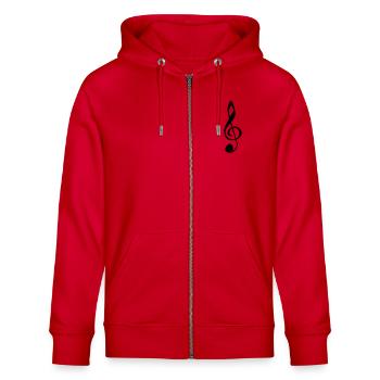 Violinschlüssel - Stanley/Stella Unisex Bio-Kapuzenjacke CULTIVATOR  - Rot - Vorne - Nico (186cm) & Anna (173cm)