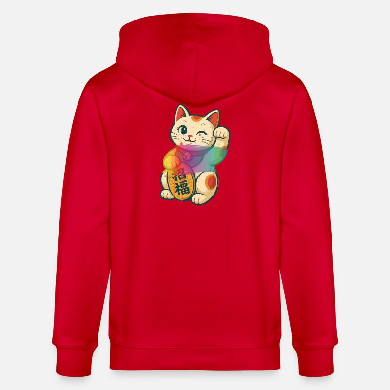 Winkende Glückskatze mit Regenbogen Effekt - Stanley/Stella Unisex Bio-Kapuzenjacke CULTIVATOR  - Rot
