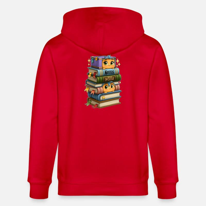 Book Stack with Birds - Stanley/Stella CULTIVATOR Unisex Organic Hooded Jacket - red