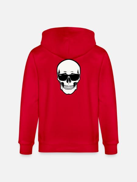 Skeleton with Sunglasses in Monochrome - Stanley/Stella CULTIVATOR Unisex Organic Hooded Jacket - red