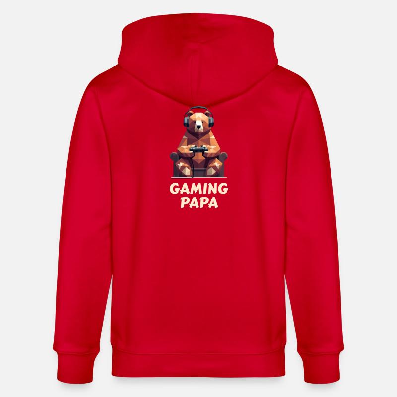 Bear mit Gaming-Headset und Controller - Stanley/Stella Unisex Bio-Kapuzenjacke CULTIVATOR  - Rot