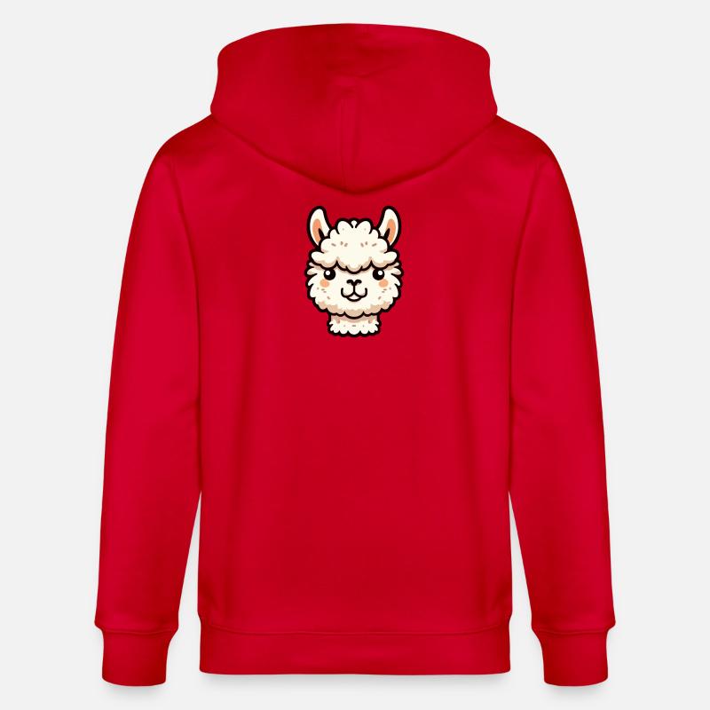 Alpaca Llama Head Comic Cartoon - Stanley/Stella CULTIVATOR  Unisex Organic Hooded Jacket - red
