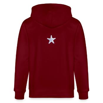 Zartes Seestern-Aquarell - Stanley/Stella Unisex Bio-Kapuzenjacke CULTIVATOR  - Burgunderrot - Hinten - Anna (173cm)
