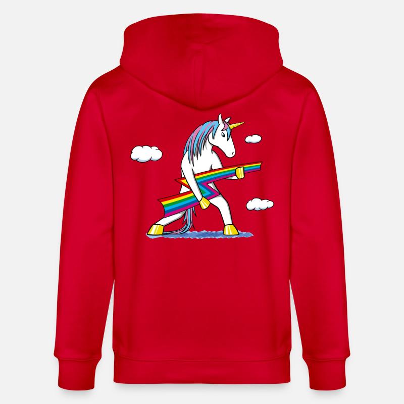 Rainbow Rock – Einhorn mit Regenbogenblitz - Stanley/Stella Unisex Bio-Kapuzenjacke CULTIVATOR  - Rot