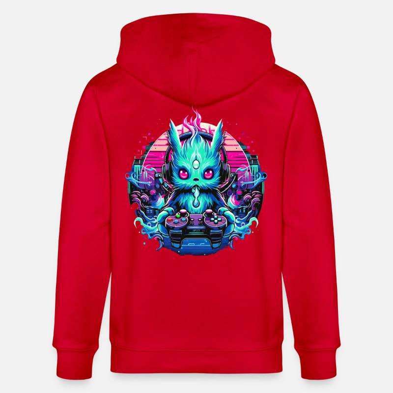 Synthwave Zocker Gaming Alien - Stanley/Stella Unisex Bio-Kapuzenjacke CULTIVATOR - Rot