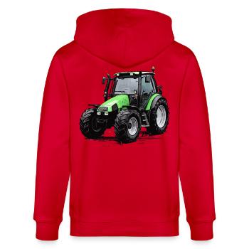 Agrotron 100 - Stanley/Stella Unisex Bio-Kapuzenjacke CULTIVATOR  - Rot - Hinten - Anna (173cm)