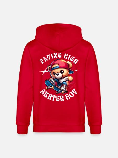 Skater teddy bear on skateboard - Stanley/Stella CULTIVATOR Unisex Organic Hooded Jacket - red