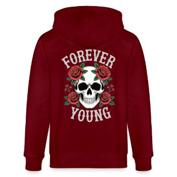 Forever Young Skull Rosen - Stanley/Stella Unisex Bio-Kapuzenjacke CULTIVATOR  - Burgunderrot - Hinten - Anna (173cm)