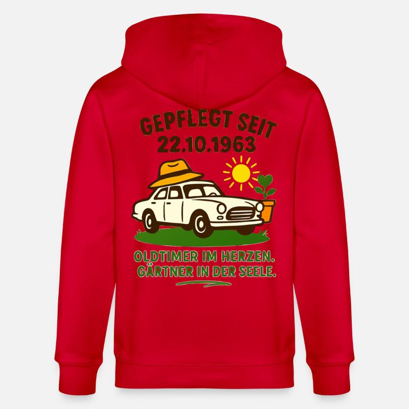 Oldtimer Herzgarten Spruch - Stanley/Stella Unisex Bio-Kapuzenjacke CULTIVATOR - Rot