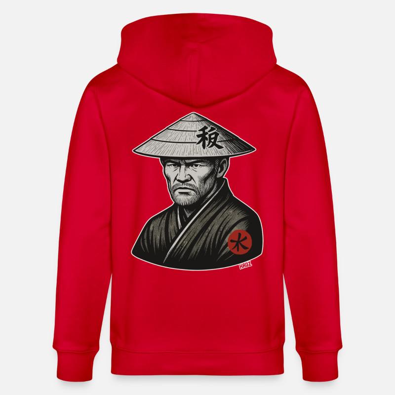 Rice Hat Samurai Warrior - Stanley/Stella CULTIVATOR Unisex Organic Hooded Jacket - red