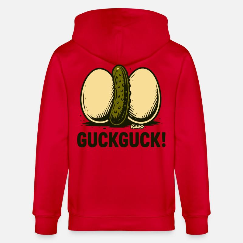 Zwei hartgekochte Eier mit einer Gurke - Stanley/Stella Unisex Bio-Kapuzenjacke CULTIVATOR  - Rot