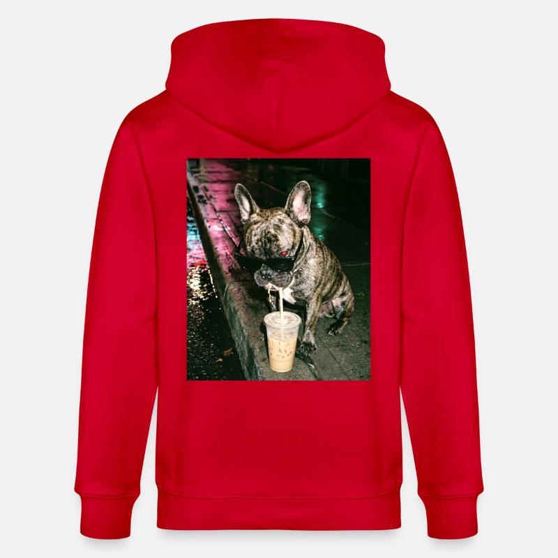 Bouledogue français buvant du café glacé - Veste à capuche bio CULTIVATOR Stanley/Stella Unisexe - rouge