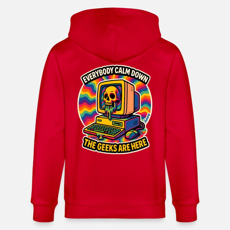Geeks sind hier Retro Skull Computer - Stanley/Stella Unisex Bio-Kapuzenjacke CULTIVATOR  - Rot