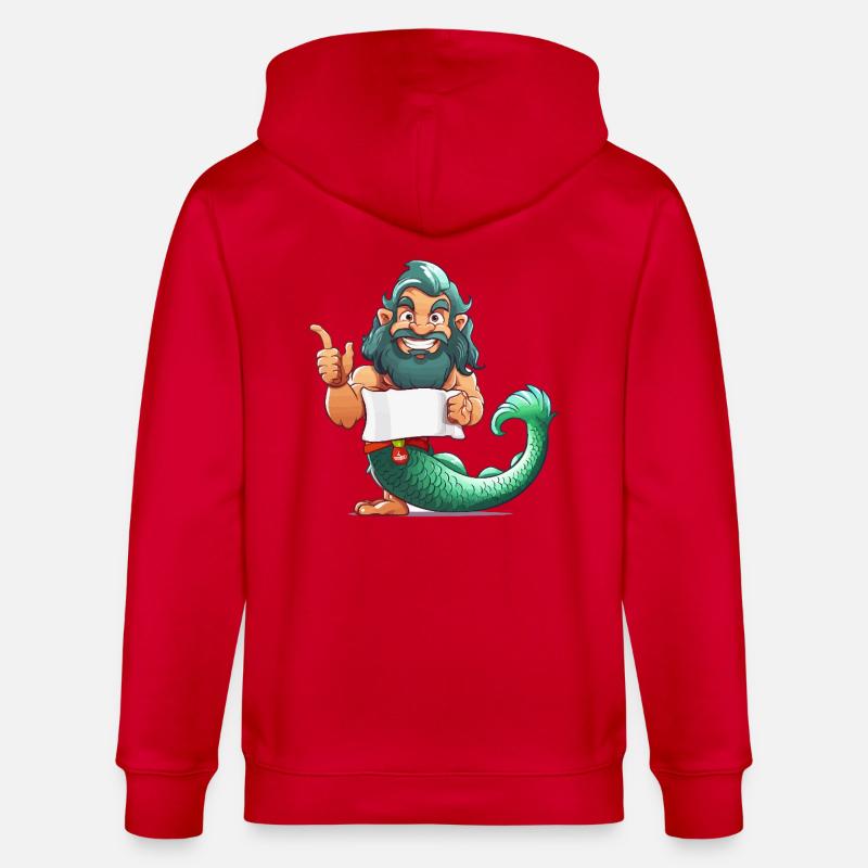 Meerheld mit Bart und Flosse - Stanley/Stella Unisex Bio-Kapuzenjacke CULTIVATOR  - Rot
