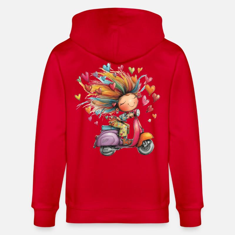 Rollerliebe - Mädchen auf Roller – bunter Sommer - Stanley/Stella Unisex Bio-Kapuzenjacke CULTIVATOR - Rot