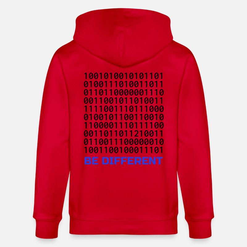 Be Different: Binary Pattern with Message - Stanley/Stella CULTIVATOR Unisex Organic Hooded Jacket - red