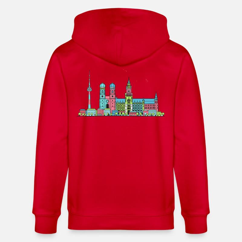 Münchner Stadtskyline Marienplatz Moderne Linienkunst - Stanley/Stella Unisex Bio-Kapuzenjacke CULTIVATOR  - Rot