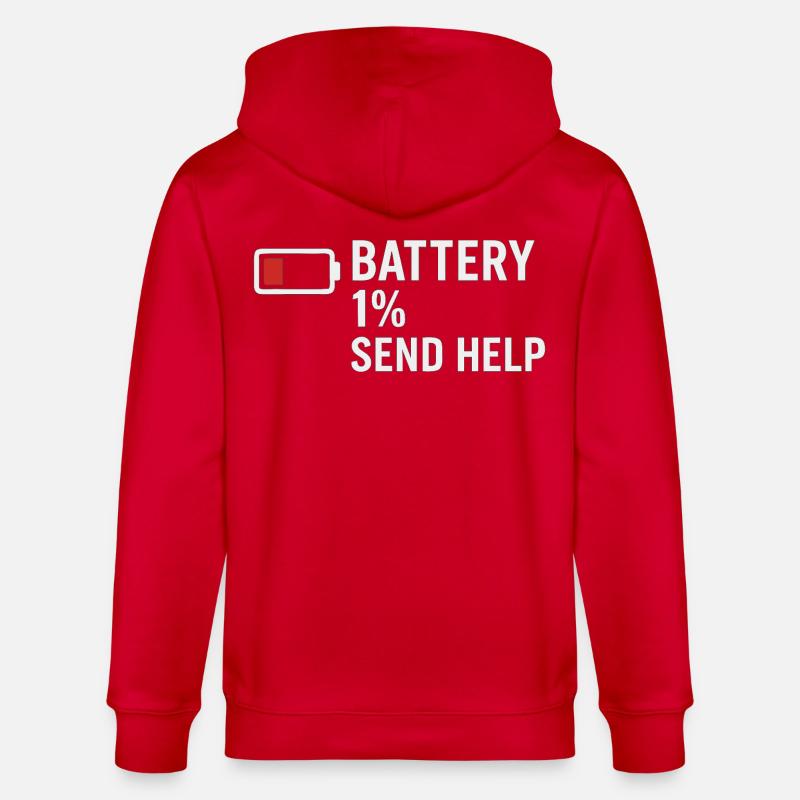 Battery 1% – Send Help | Morgenmuffel - Stanley/Stella Unisex Bio-Kapuzenjacke CULTIVATOR  - Rot