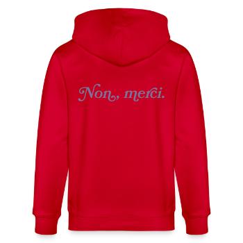 Non, merci – Minimalisme français - Veste à capuche bio CULTIVATOR Stanley/Stella Unisexe - rouge - Dos - Anna (173cm)