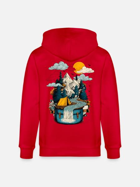 Mountain Lake Path - Camping Backpacker Motif - Stanley/Stella CULTIVATOR  Unisex Organic Hooded Jacket - red