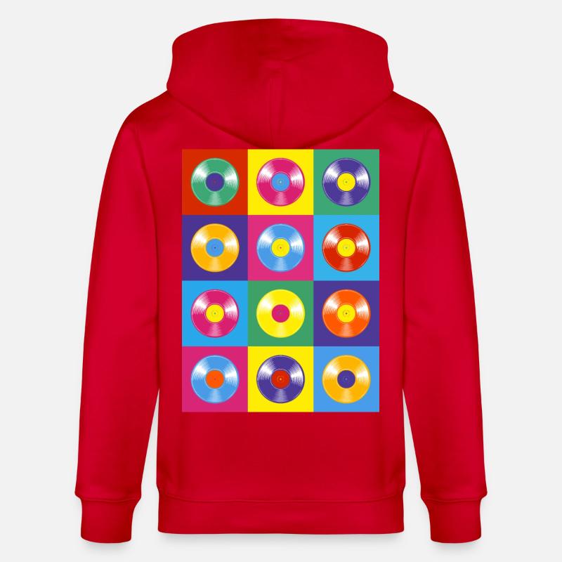 Disque vinyle vibrant Pop Art Collage - Veste à capuche bio CULTIVATOR Stanley/Stella Unisexe - rouge