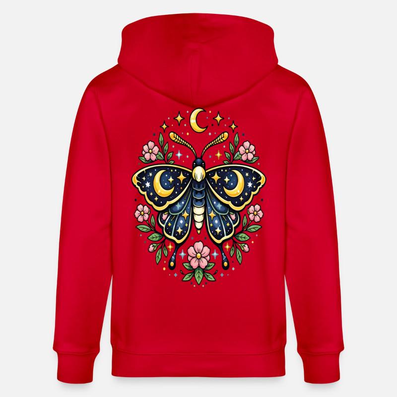 Papillon céleste lune fleurs étoiles - Veste à capuche bio CULTIVATOR Stanley/Stella Unisexe - rouge