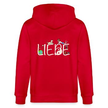 Phil and Paw - Liebe - Stanley/Stella Unisex Bio-Kapuzenjacke CULTIVATOR  - Rot - Hinten - Anna (173cm)