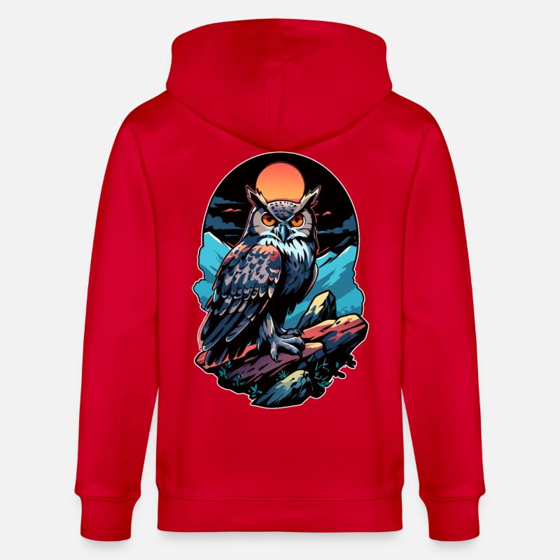 Großer Eule Uhu bei Mondschein - Stanley/Stella Unisex Bio-Kapuzenjacke CULTIVATOR  - Rot