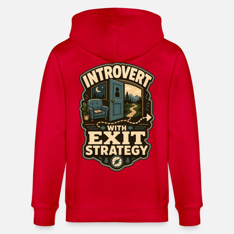 Introvert With Exit Strategy - Stanley/Stella CULTIVATOR Unisex Organic Hooded Jacket - red