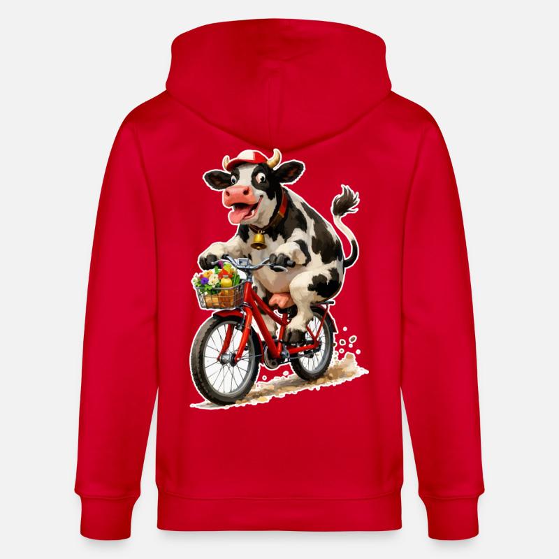 Vache sur vélo avec panier - Veste à capuche bio CULTIVATOR Stanley/Stella Unisexe - rouge