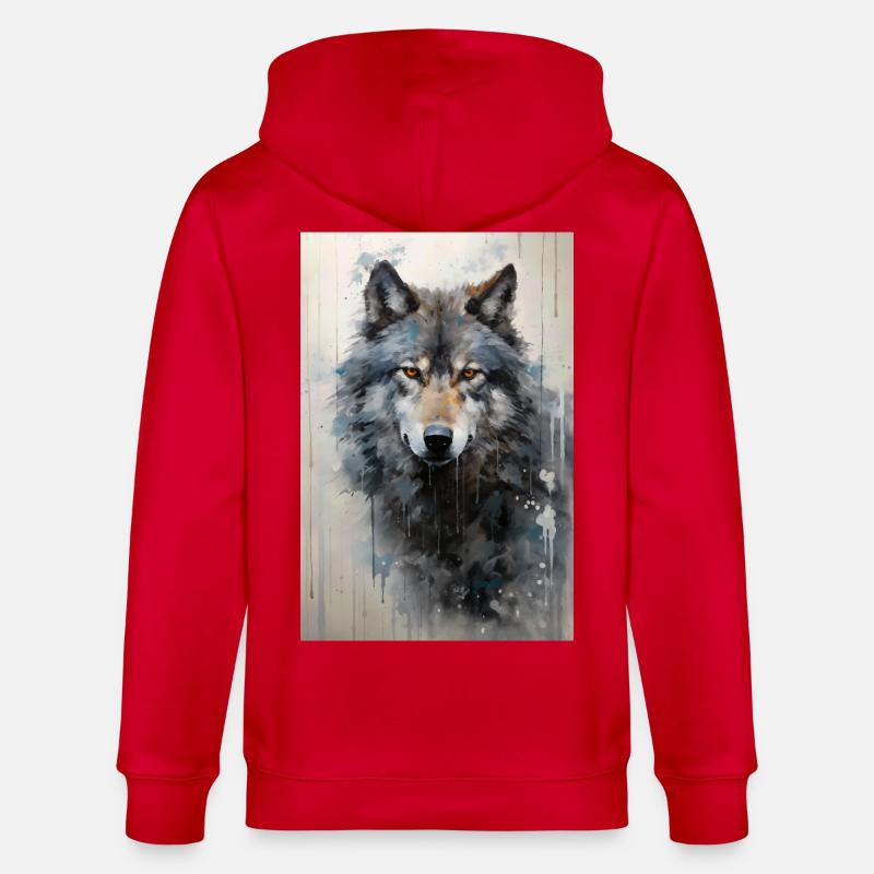 Illustration eines Wolfes - Stanley/Stella Unisex Bio-Kapuzenjacke CULTIVATOR  - Rot