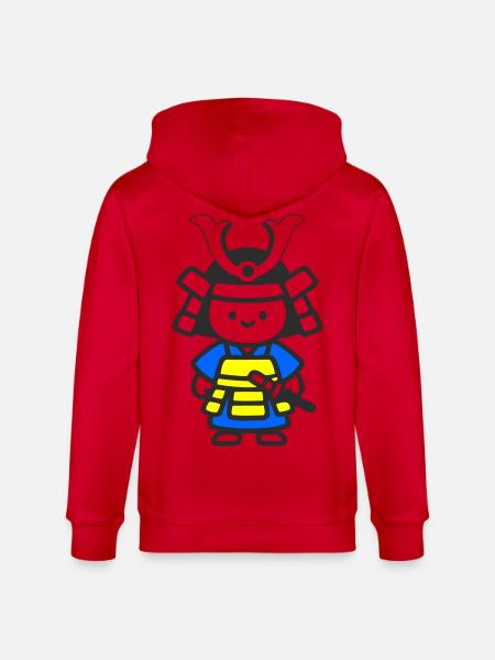 Kawaii Samurai Child in Yellow Blue - Stanley/Stella CULTIVATOR Unisex Organic Hooded Jacket - red