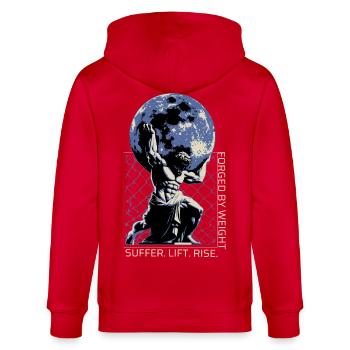 Greek Titan Graphic - Stanley/Stella Unisex Bio-Kapuzenjacke CULTIVATOR  - Rot - Hinten - Anna (173cm)