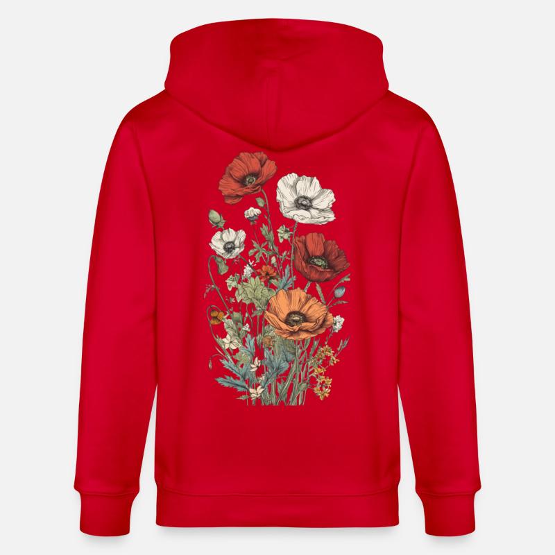 Wunderschönes Boho Mohn Herbarium Bouquet - Stanley/Stella Unisex Bio-Kapuzenjacke CULTIVATOR  - Rot