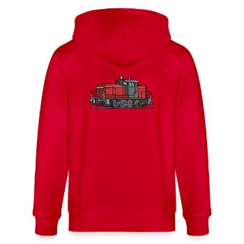 Diesellokomotive - Stanley/Stella Unisex Bio-Kapuzenjacke CULTIVATOR  - Rot - Hinten - Anna (173cm)