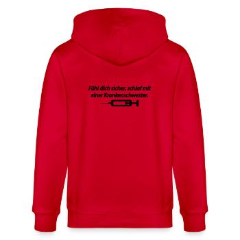 Fühl dich sicher, schlaf mit einer - Stanley/Stella Unisex Bio-Kapuzenjacke CULTIVATOR  - Rot - Hinten - Anna (173cm)
