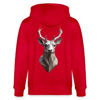 Geometrischer Hirschkopf Low-Poly - Stanley/Stella Unisex Bio-Kapuzenjacke CULTIVATOR  - Rot - Hinten - Anna (173cm)