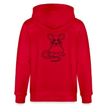 Mouse Nasty Angry Frustrated Aggressive Middle Finger - Stanley/Stella CULTIVATOR  Unisex Organic Hooded Jacket - red - Back - Anna (173cm)