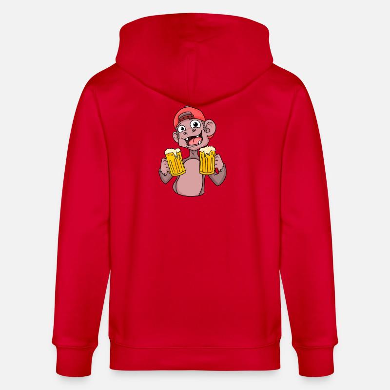 Affe mit Biergläser - Stanley/Stella Unisex Bio-Kapuzenjacke CULTIVATOR  - Rot