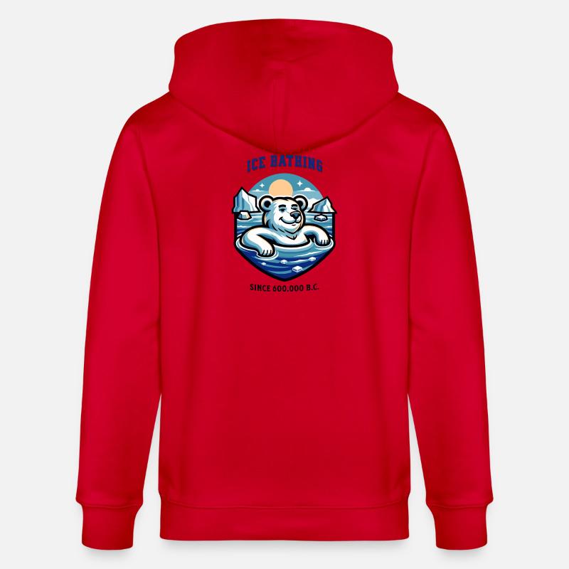 relaxter Eisbär beim Eisbaden lustiger Spruch - Stanley/Stella Unisex Bio-Kapuzenjacke CULTIVATOR  - Rot