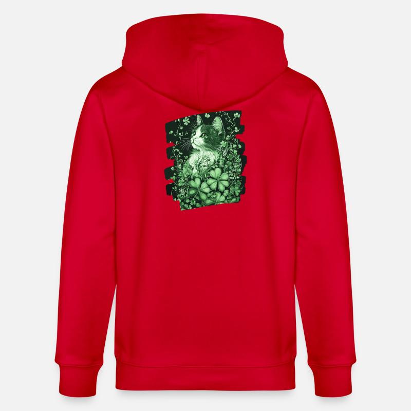 Chat trèfle de la Saint-Patrick - Veste à capuche bio CULTIVATOR Stanley/Stella Unisexe - rouge