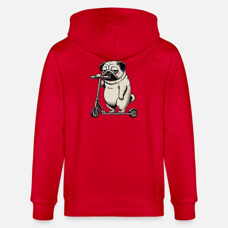 Lustiger Mops Roller Scooter Kickroller Grumpy - Stanley/Stella Unisex Bio-Kapuzenjacke CULTIVATOR  - Rot
