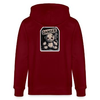 Unheimliche Puppe mit Gefahrenschild - Stanley/Stella Unisex Bio-Kapuzenjacke CULTIVATOR  - Burgunderrot - Hinten - Anna (173cm)