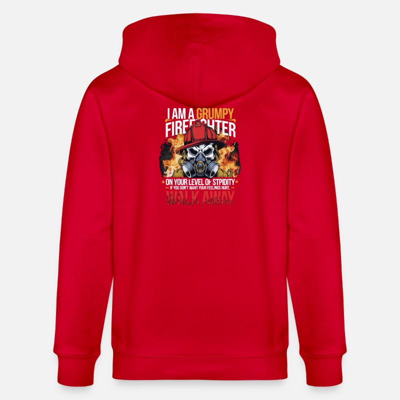 Grumpy Firefighter Skull Design - Stanley/Stella CULTIVATOR  Unisex Organic Hooded Jacket - red