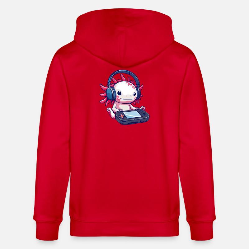 Axolotl mit Kopfhörern und Gaming-Controller - Stanley/Stella Unisex Bio-Kapuzenjacke CULTIVATOR - Rot