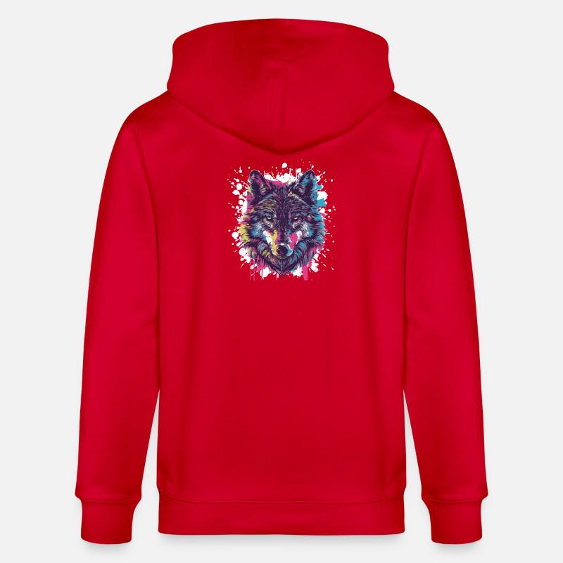 Wolf Tier Farbklecks - Stanley/Stella Unisex Bio-Kapuzenjacke CULTIVATOR - Rot