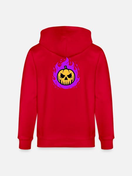 Orange pumpkin with purple flames - Stanley/Stella CULTIVATOR  Unisex Organic Hooded Jacket - red